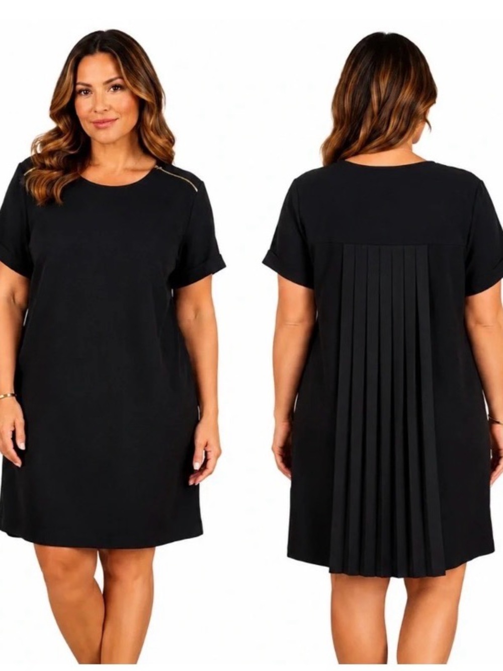 Banana Republic Black Short Sleeve Pleated-Back Shift Dress
